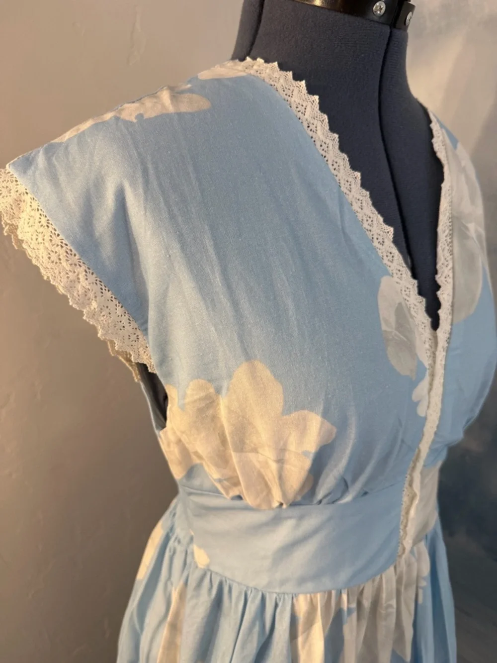 Sky Blue Floral Lace-Trim Maxi Dress 168 - Picture 4 of 7